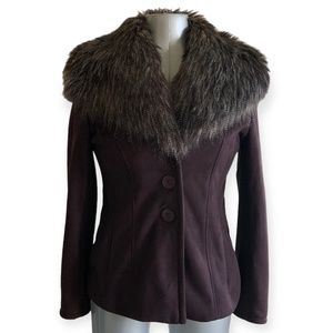 Y2K Chantall Dark Burgundy Vintage Coat with removable Faux Fur Collar size 38/M